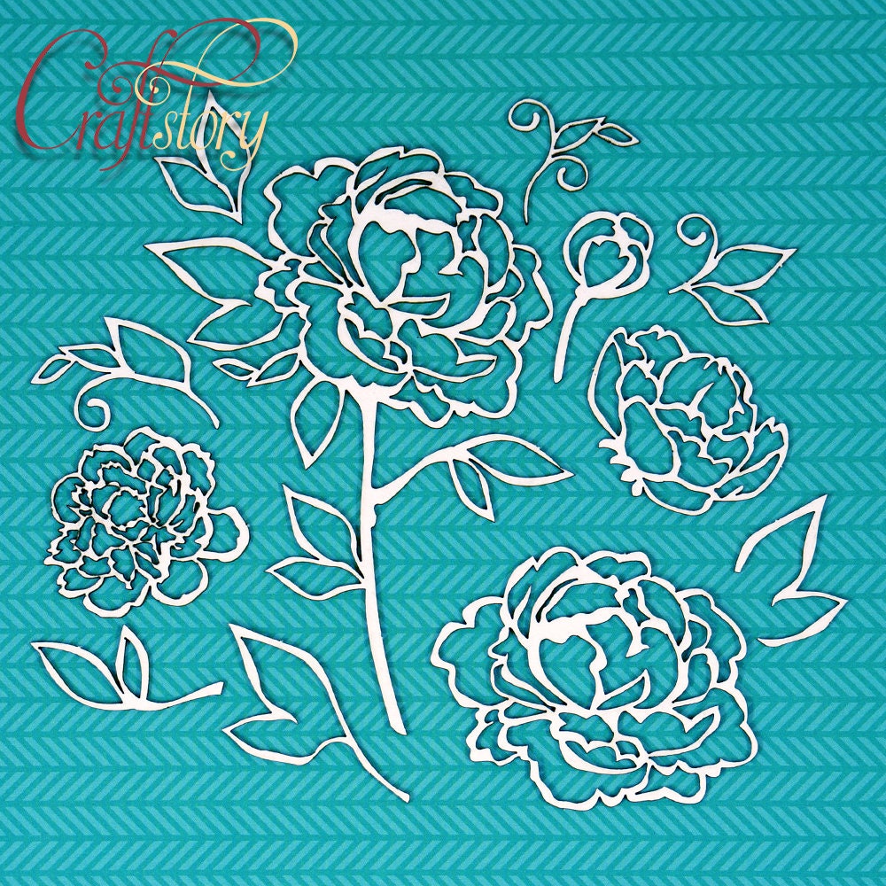 Laser Cut Chipboard - Peonies, flowers. Embellishments for Card Making, Scrapbooking and Crafting