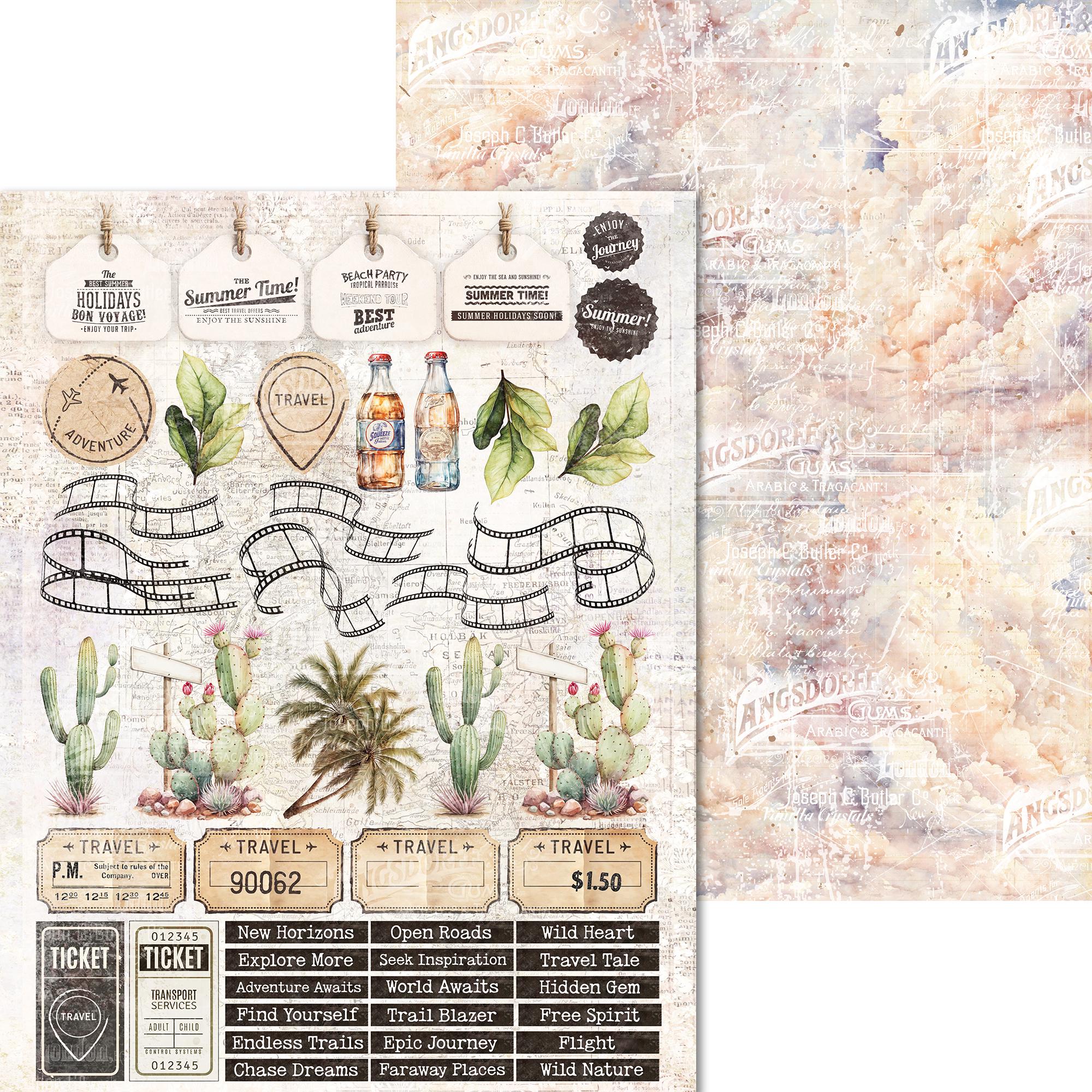 Scrpabook Paper Pack - Travel Time - Double Sided Designs - 8.5" x 11" - Cardstock
