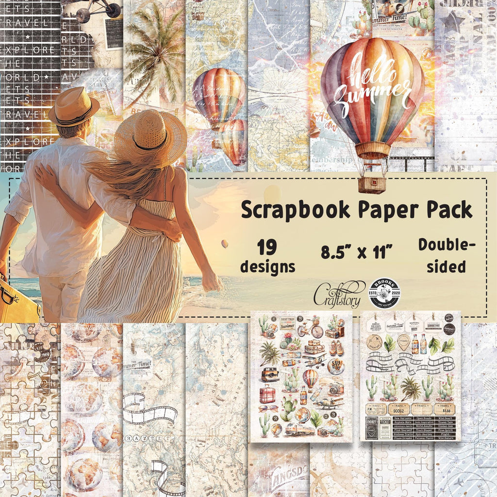Scrpabook Paper Pack - Travel Time - Double Sided Designs - 8.5" x 11" - Cardstock