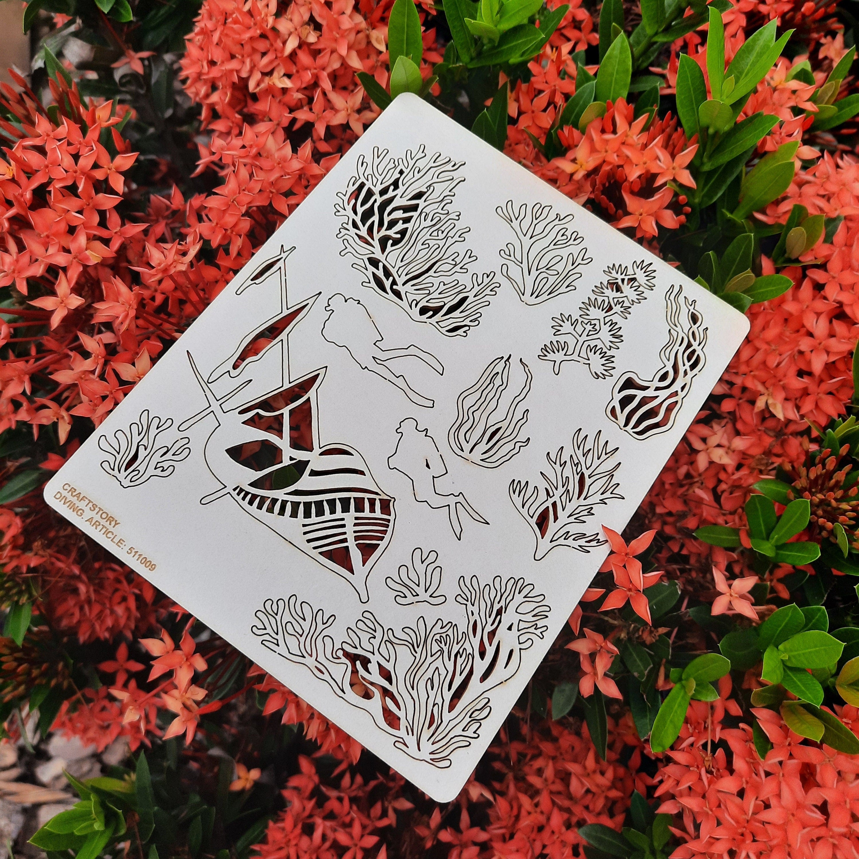 Laser Cut Chipboard - Diving, corals. Embellishments for Card Making, Scrapbooking and Crafting