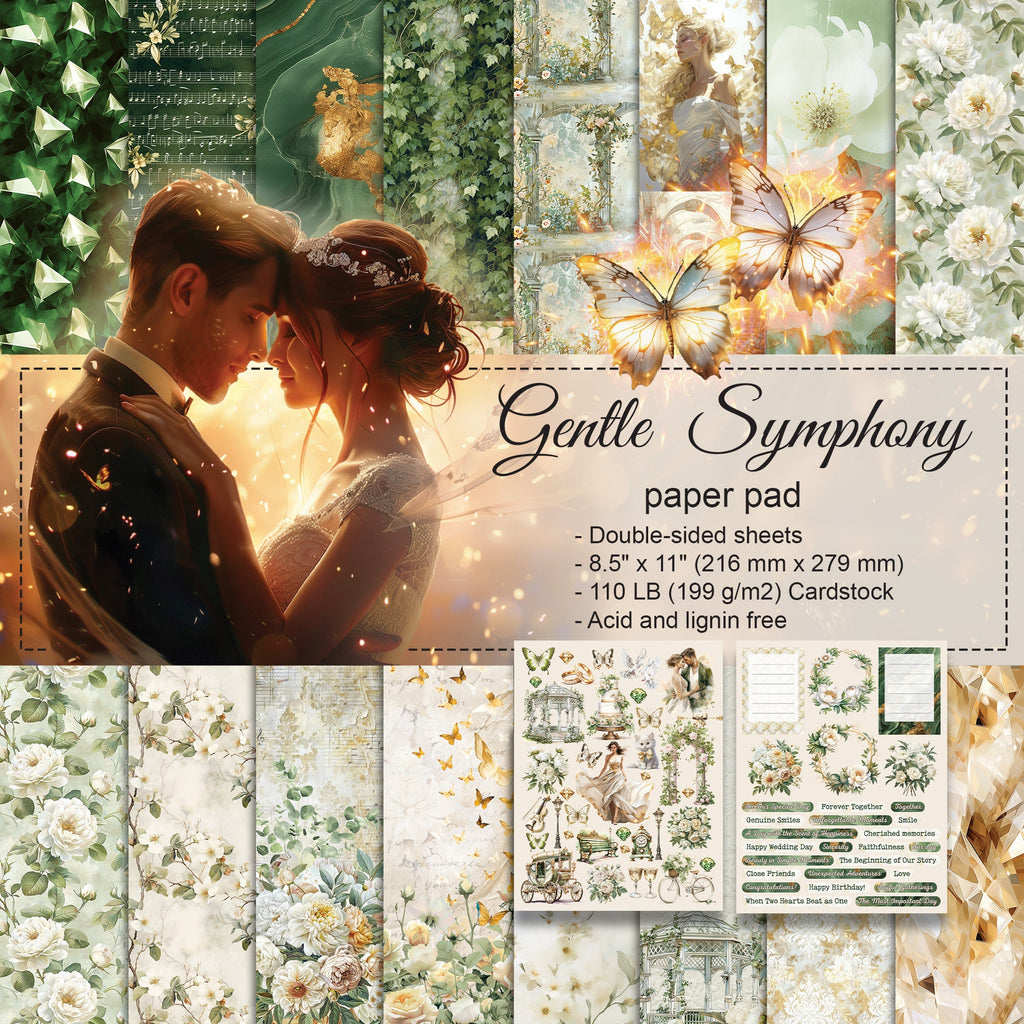 Scrpabook Paper pad - Gentle Symphony - Double Sided Designs - 8.5" x 11" - Cardstock