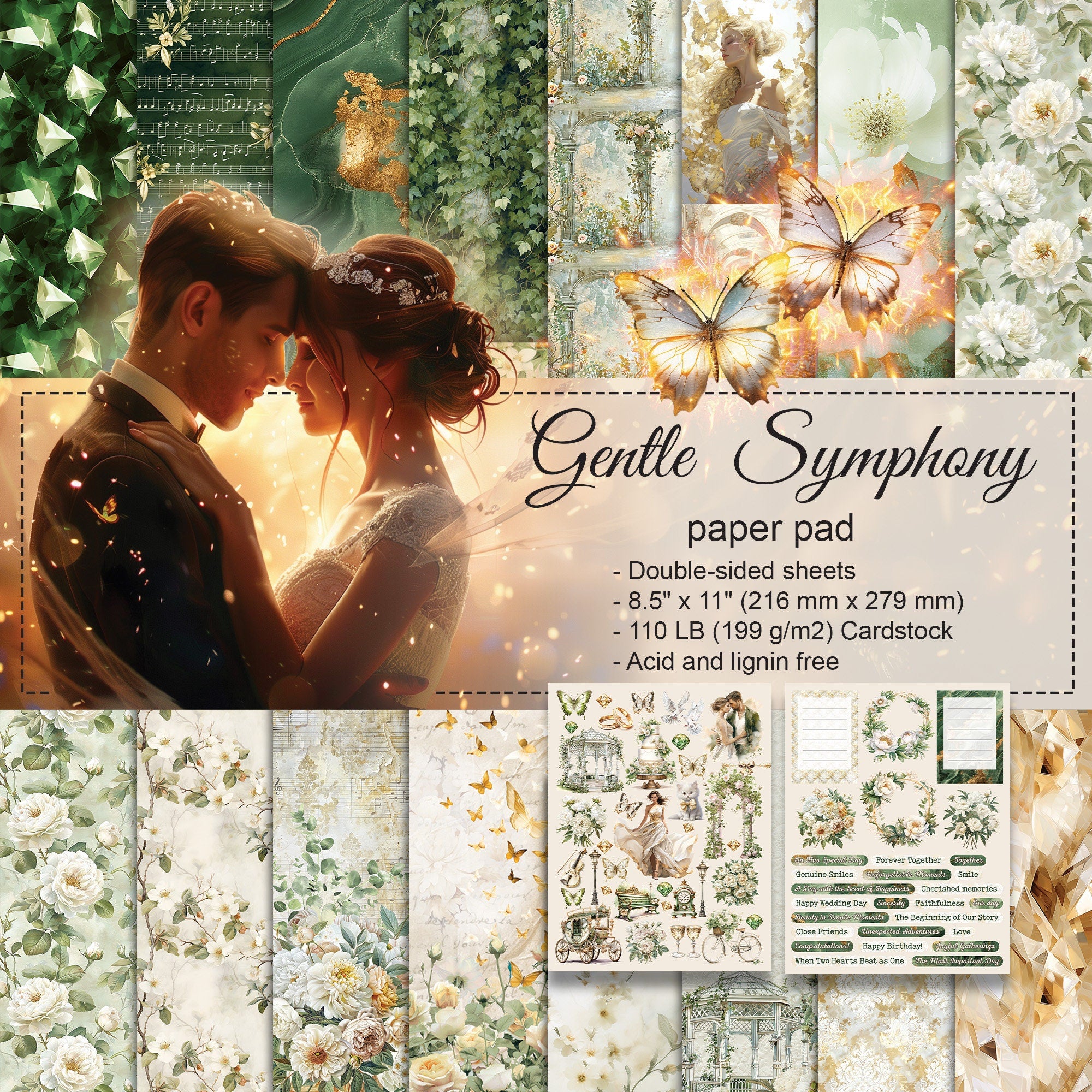 Scrpabook Paper pad - Gentle Symphony - Double Sided Designs - 8.5" x 11" - Cardstock