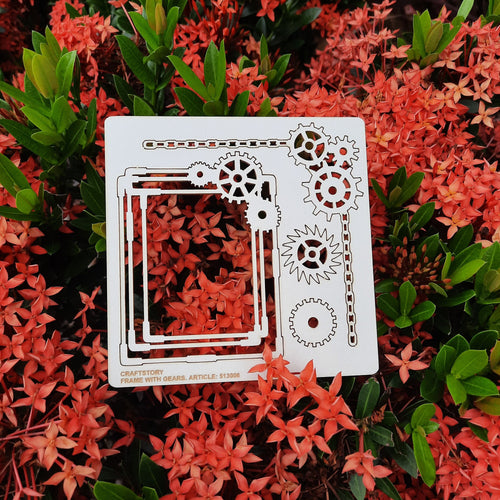 Chipboard, Laser Cut Chipboard, Chipboard Die Cuts, Laser Cut Board, Chipboard Shape, Frame with gears, Frame