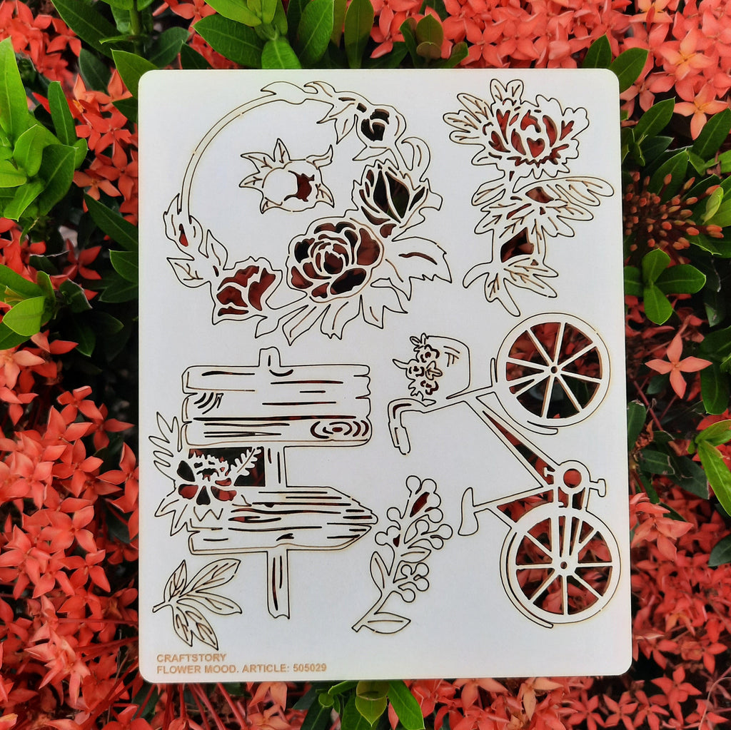 Chipboard, Laser Cut Chipboard, Chipboard Die Cuts, Laser Cut Board, Chipboard Shape, Floral mood, flowers, bicycle,bike, flower wreath