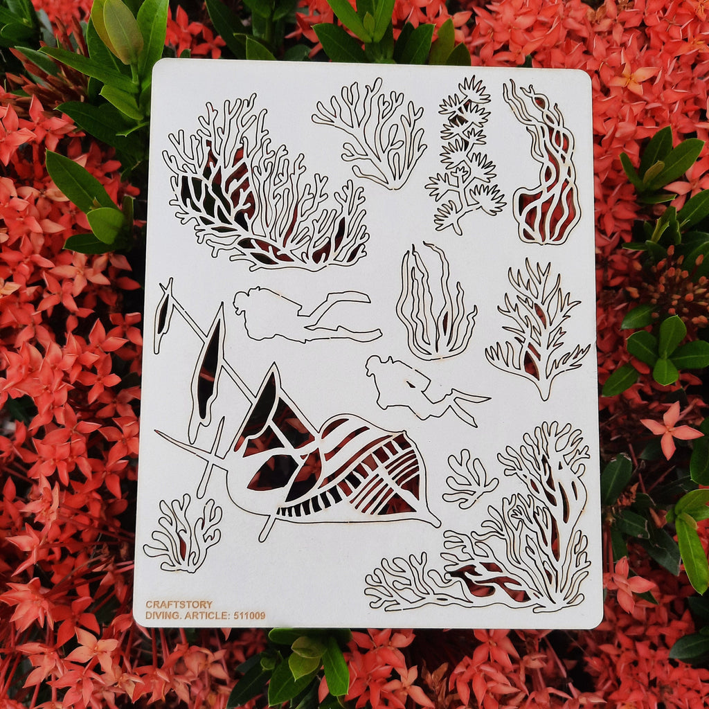 Laser Cut Chipboard - Diving, corals. Embellishments for Card Making, Scrapbooking and Crafting