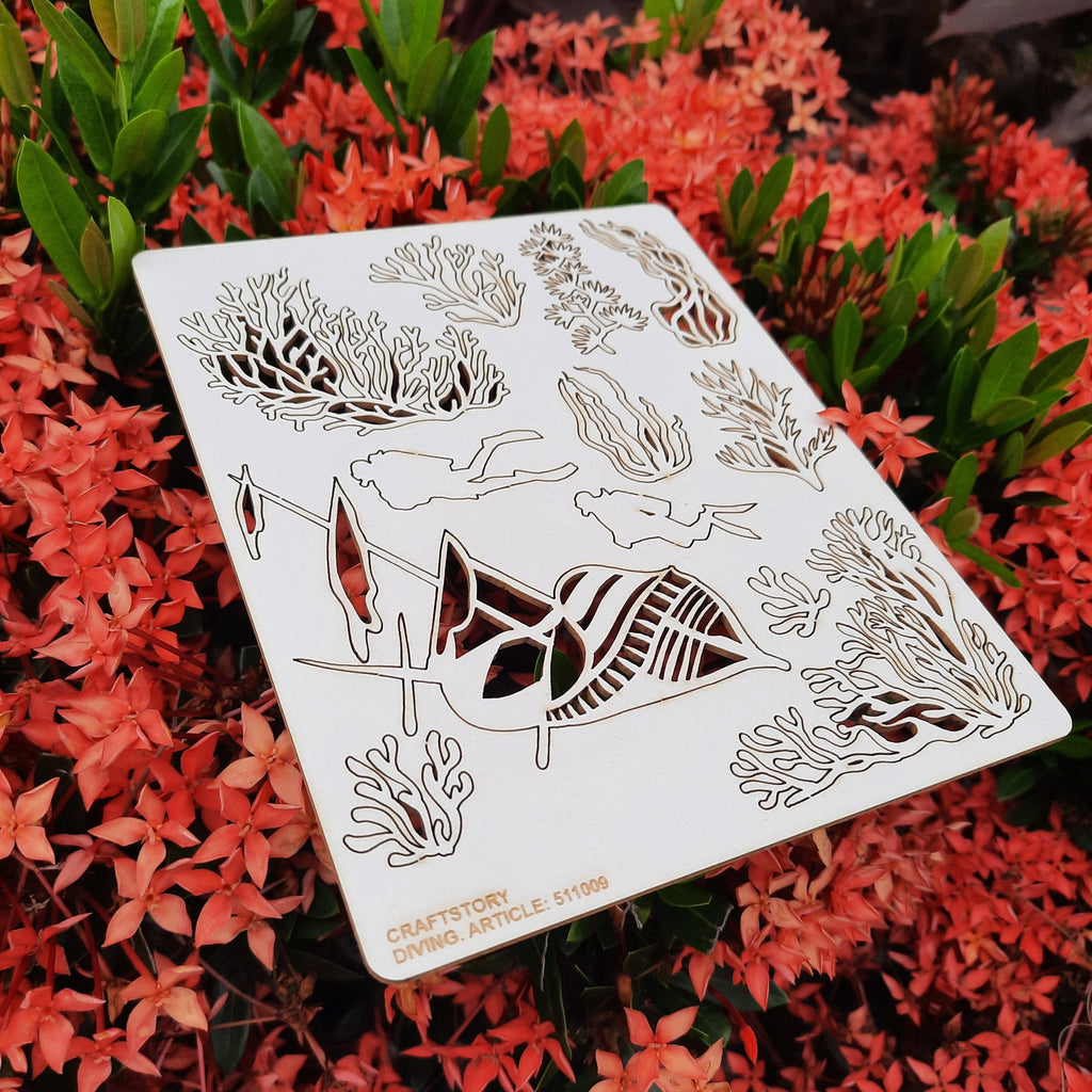 Laser Cut Chipboard - Diving, corals. Embellishments for Card Making, Scrapbooking and Crafting