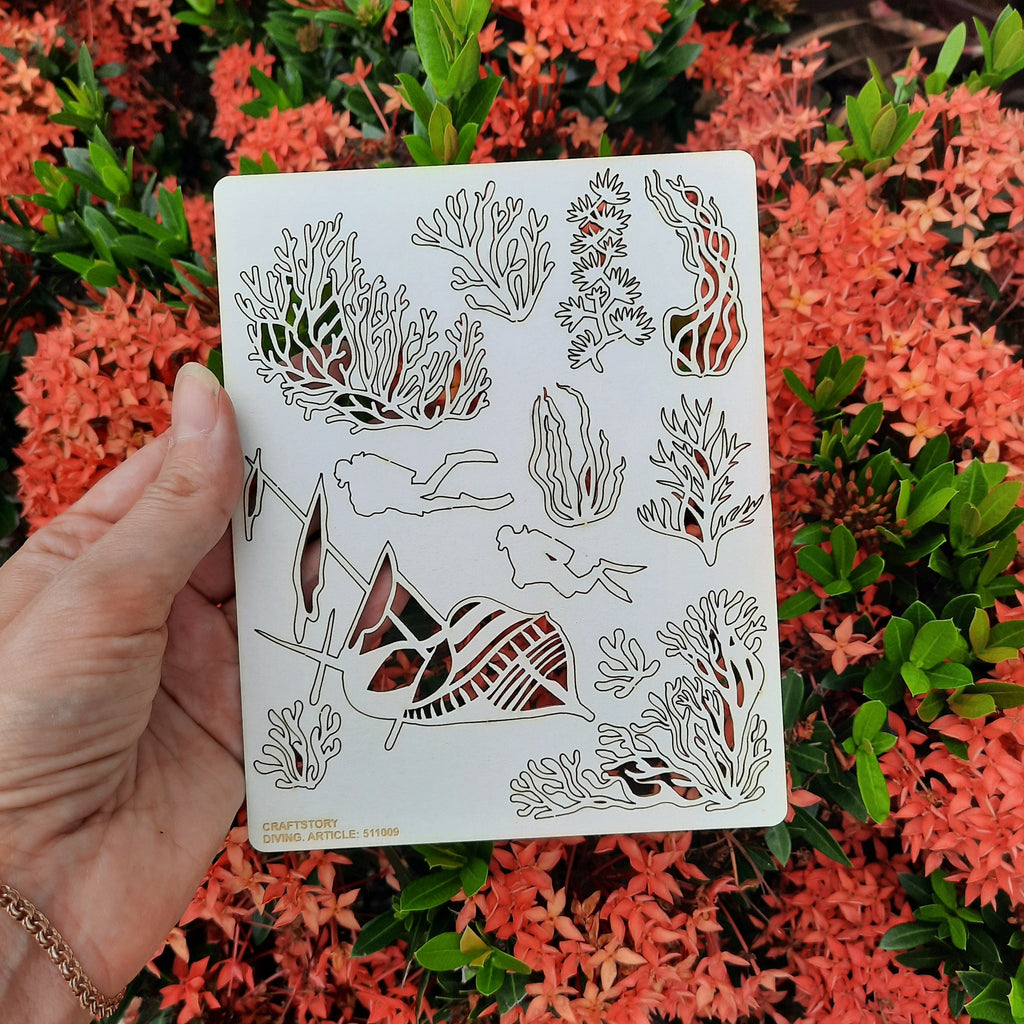 Laser Cut Chipboard - Diving, corals. Embellishments for Card Making, Scrapbooking and Crafting