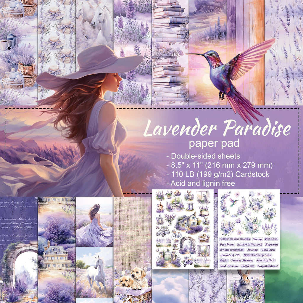 Scrpabook Paper pad - Lavander Paradise - Double Sided Designs - 8.5" x 11" - Cardstock