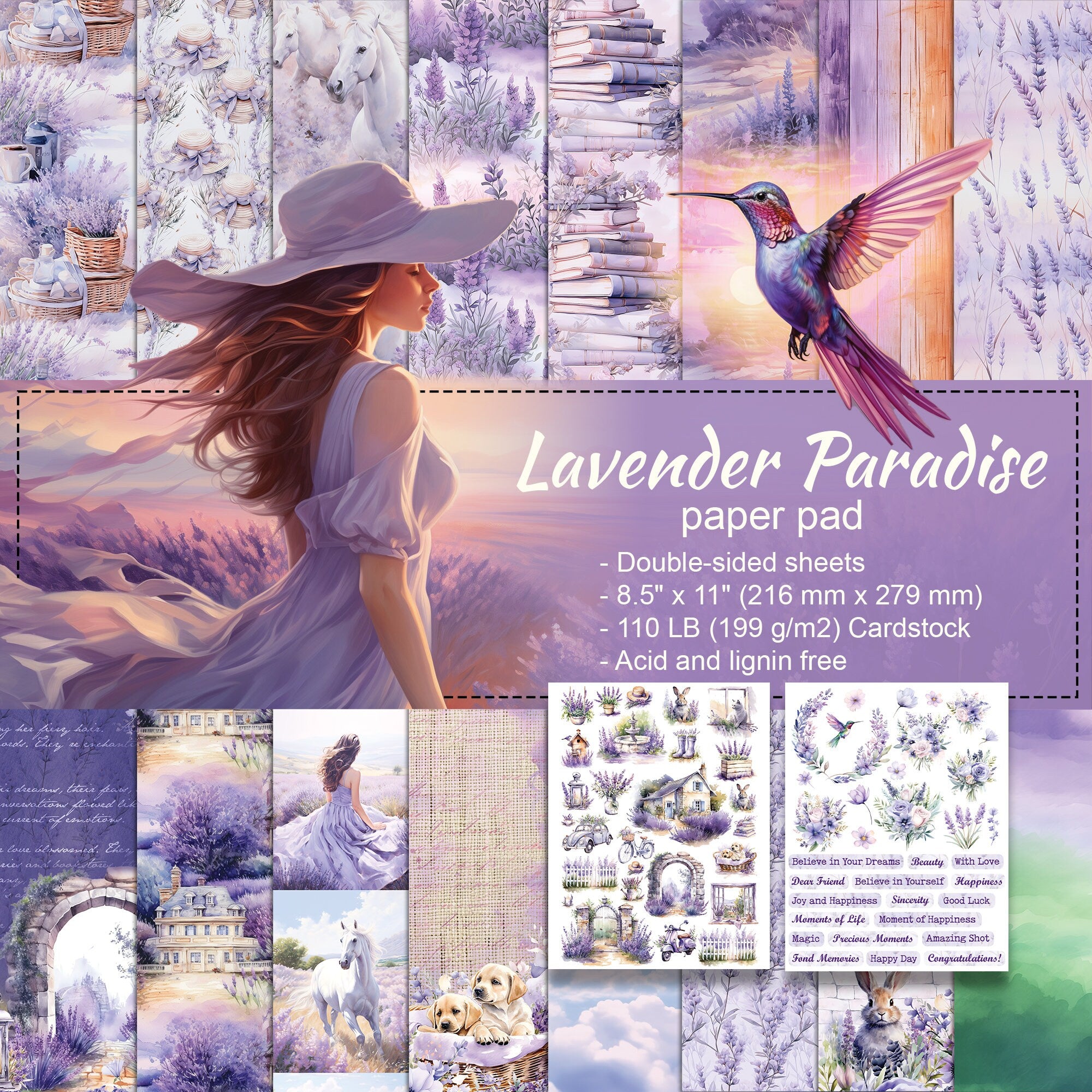 Scrpabook Paper pad - Lavander Paradise - Double Sided Designs - 8.5" x 11" - Cardstock