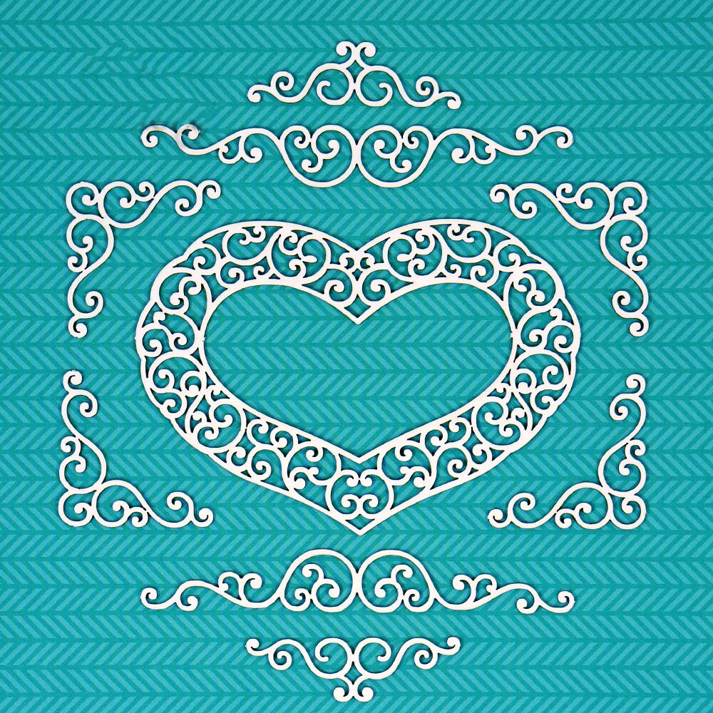 Laser Cut Chipboard - Heart with curls. Embellishments for Card Making, Scrapbooking and Crafting