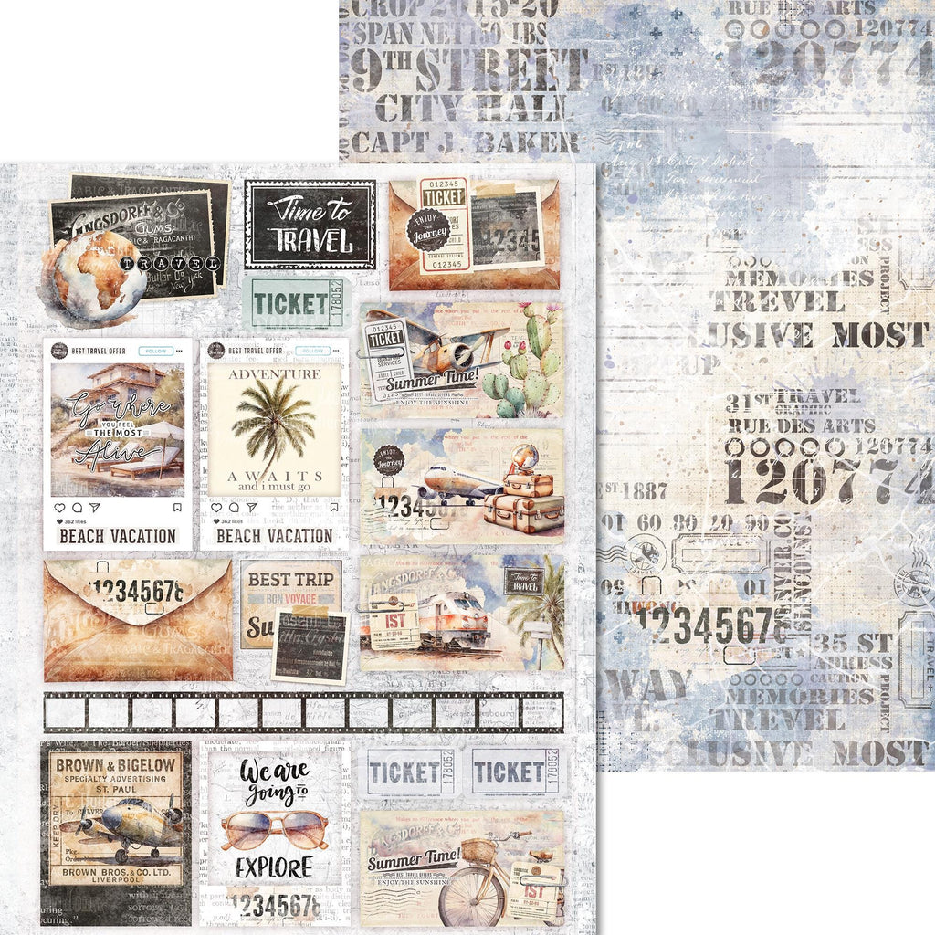 Scrpabook Paper Pack - Travel Time - Double Sided Designs - 8.5" x 11" - Cardstock
