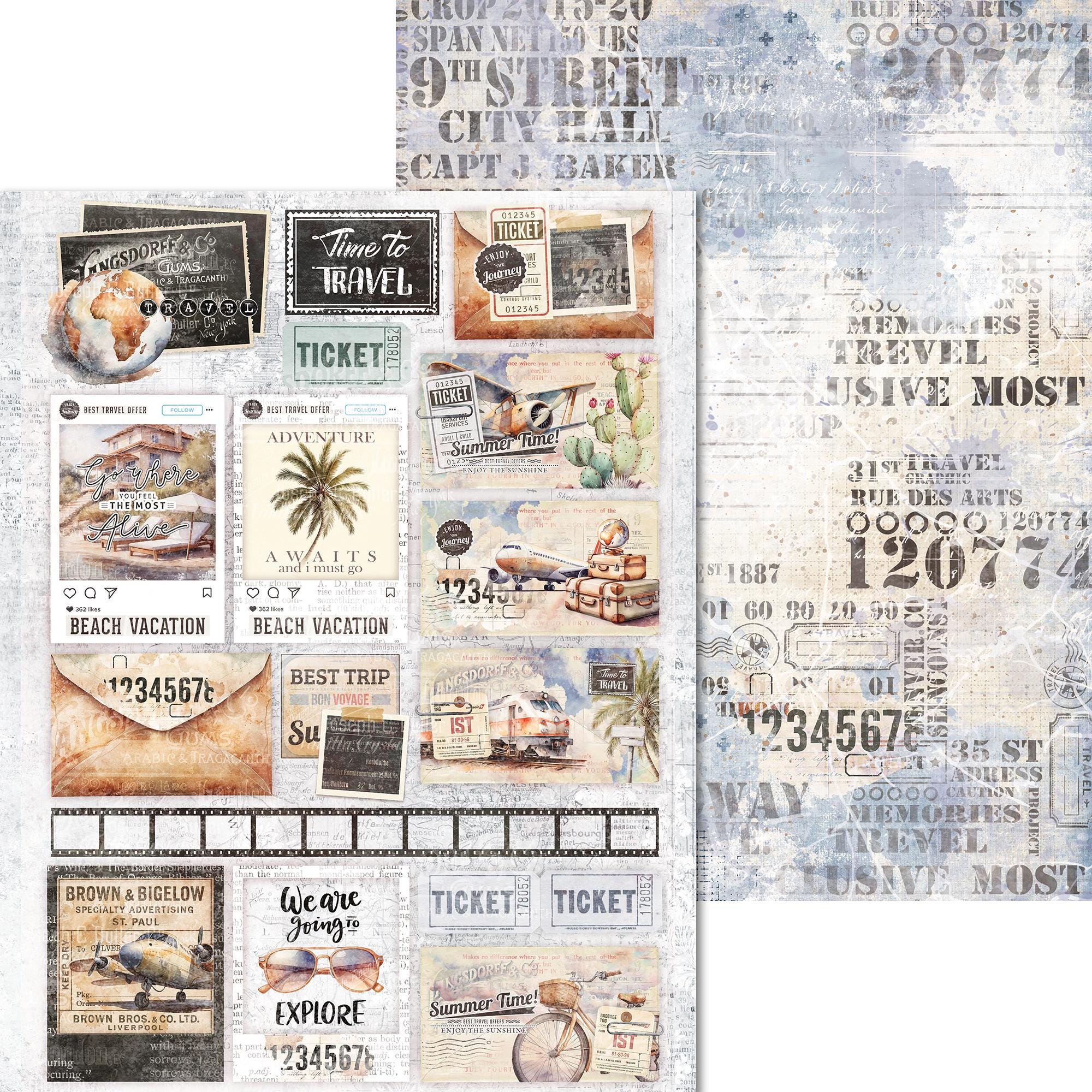 Scrpabook Paper Pack - Travel Time - Double Sided Designs - 8.5" x 11" - Cardstock