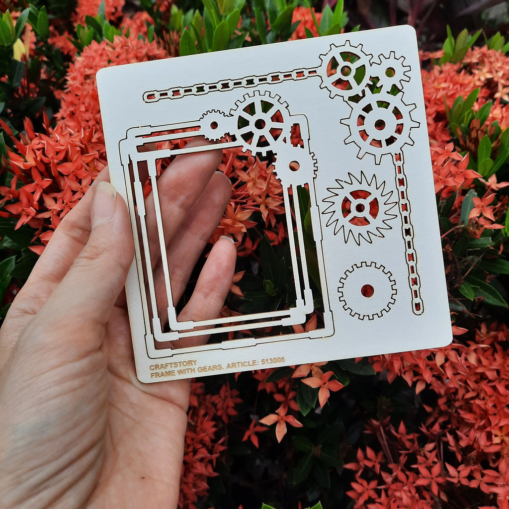 Chipboard, Laser Cut Chipboard, Chipboard Die Cuts, Laser Cut Board, Chipboard Shape, Frame with gears, Frame