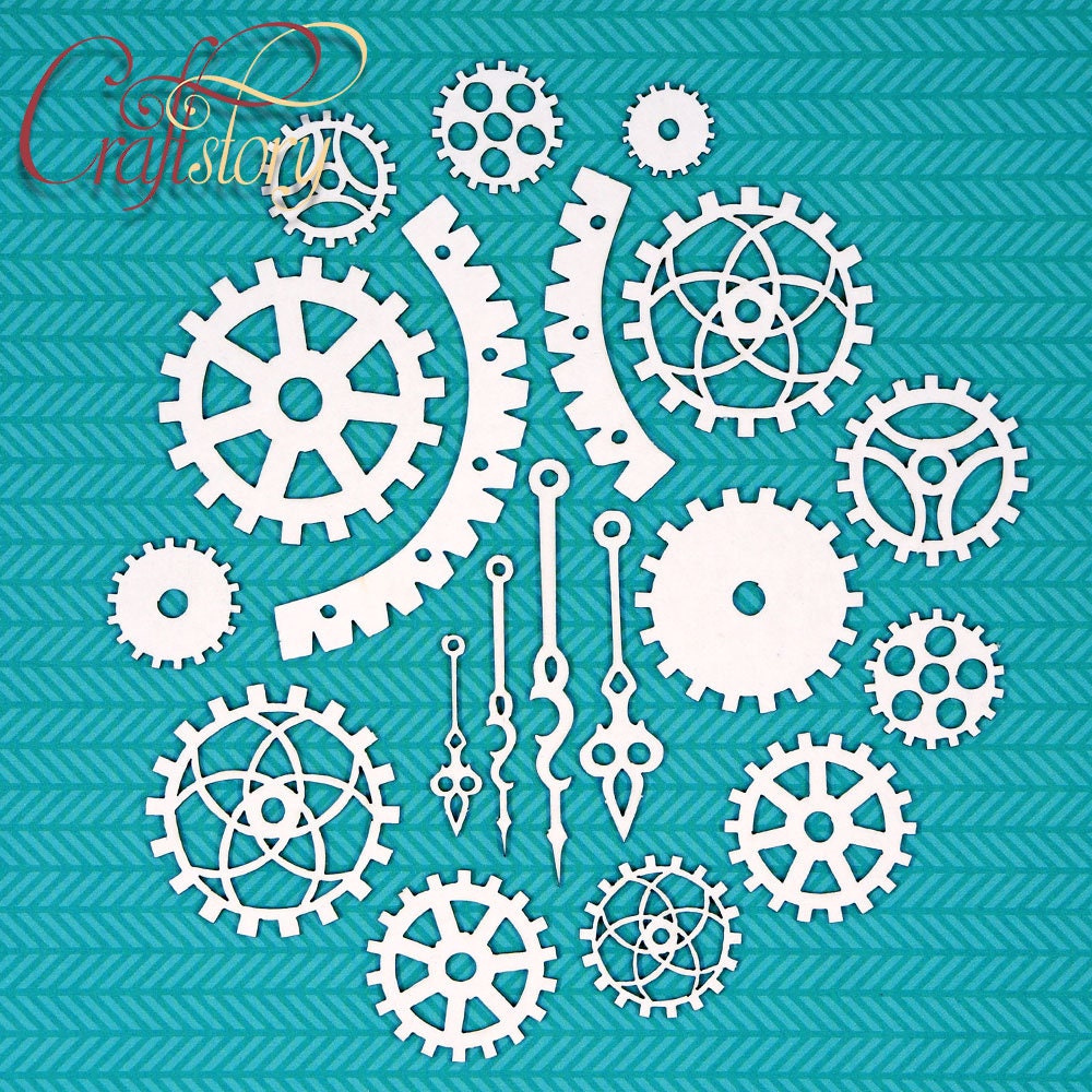 Chipboard, Laser Cut Chipboard, Chipboard Die Cuts, Laser Cut Board, Chipboard Shape, Steampunk, Gears, Clockwork, Clock mechanism