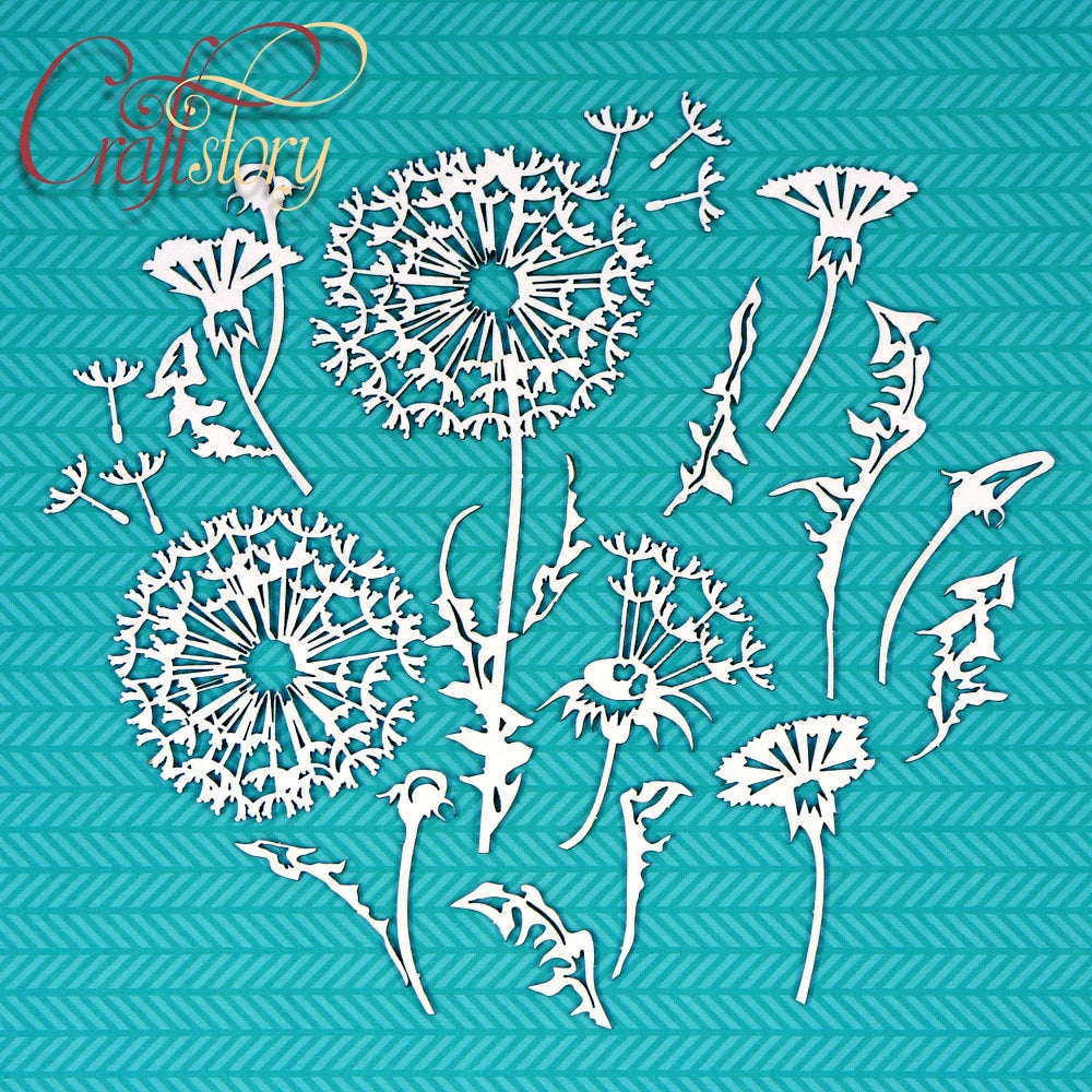 Laser Cut Chipboard - Dandelions, flowers. Embellishments for Card Making, Scrapbooking and Crafting