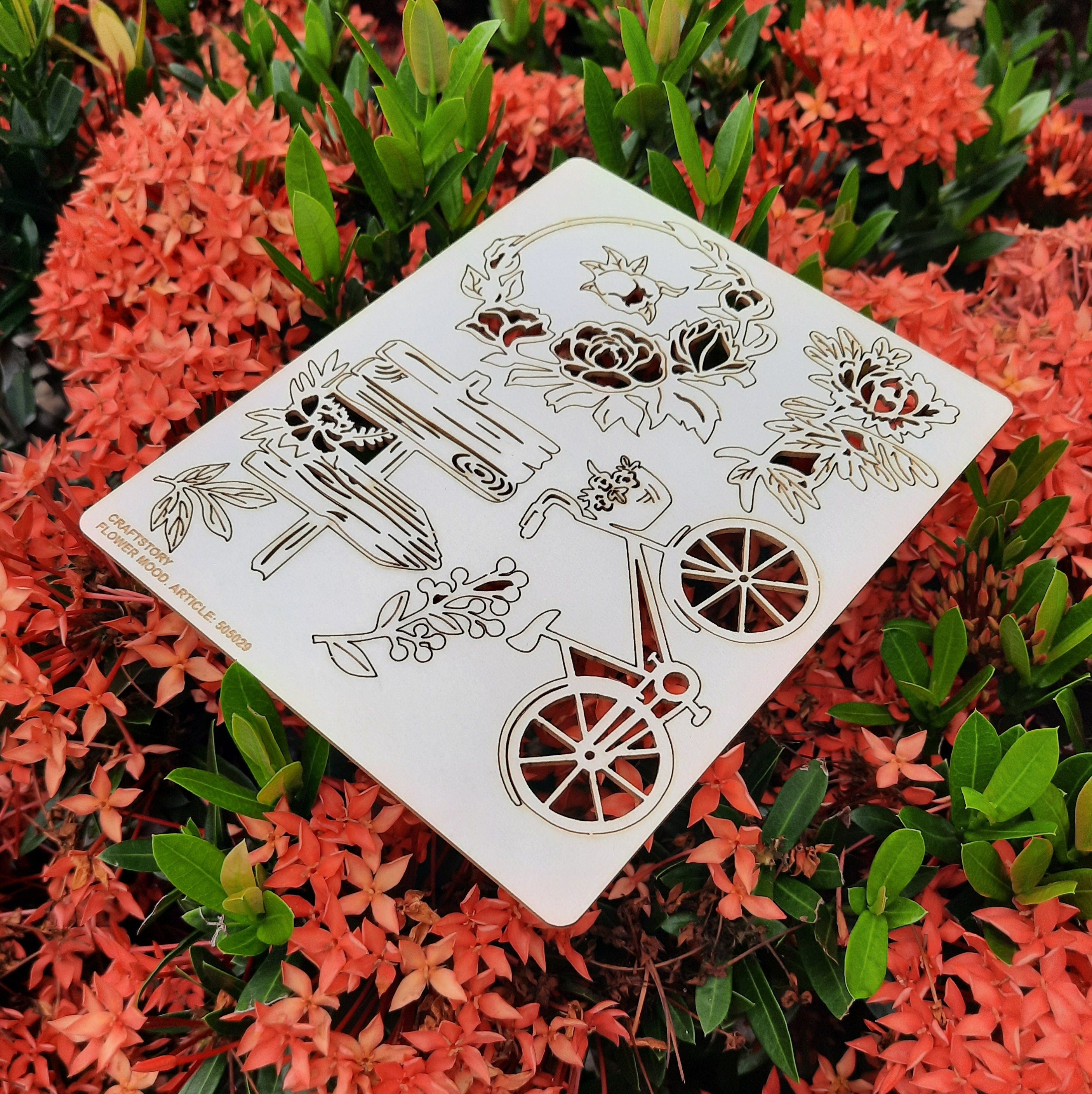 Chipboard, Laser Cut Chipboard, Chipboard Die Cuts, Laser Cut Board, Chipboard Shape, Floral mood, flowers, bicycle,bike, flower wreath